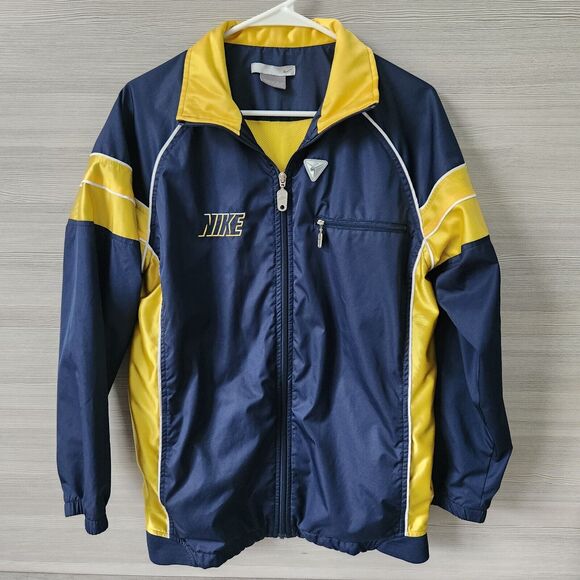 Nike Heavy Lined Zip up Jacket Youth XL 18-20 = Ladies S/M Blue Yellow Quality